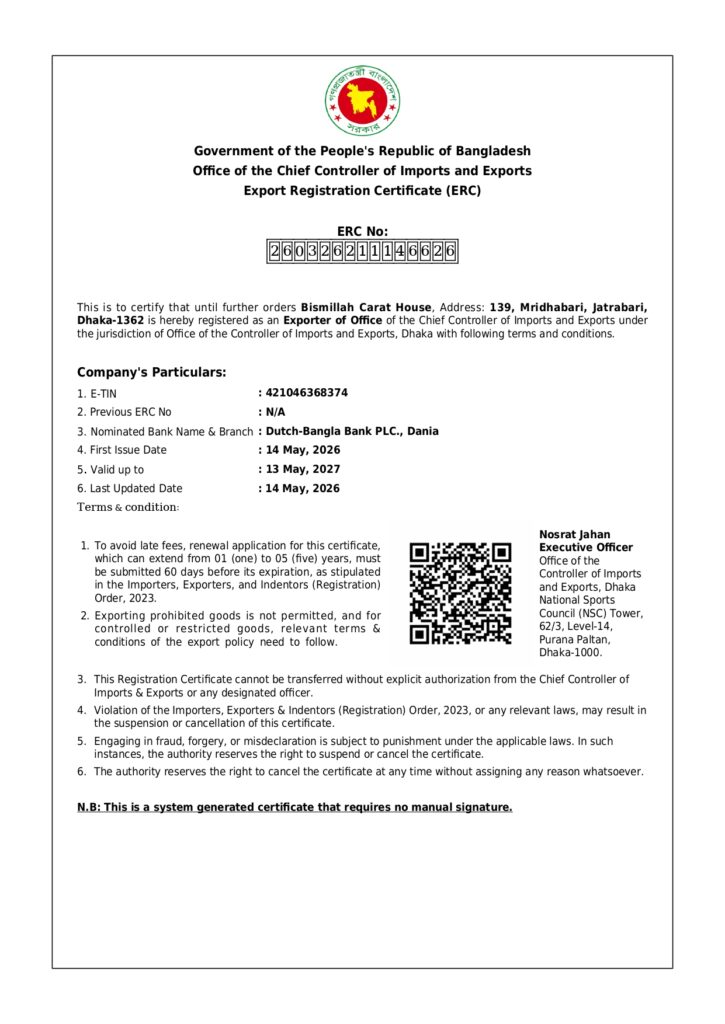 Export Registration Certificate